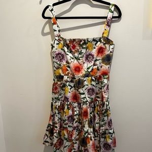 Borgo De Nor White Floral Mini Dress with Red, Yellow, Purple and Green Print